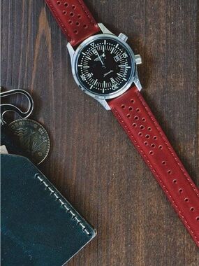 Perforated Red Leather Watch Strap for Men — Sporty Replacement Band